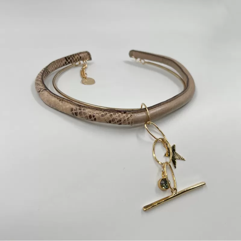 Camilla Gold Baskılı Vizon Kolye