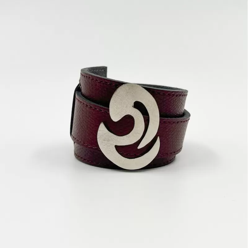 Vento Gümüş Bordo Deri Cuff