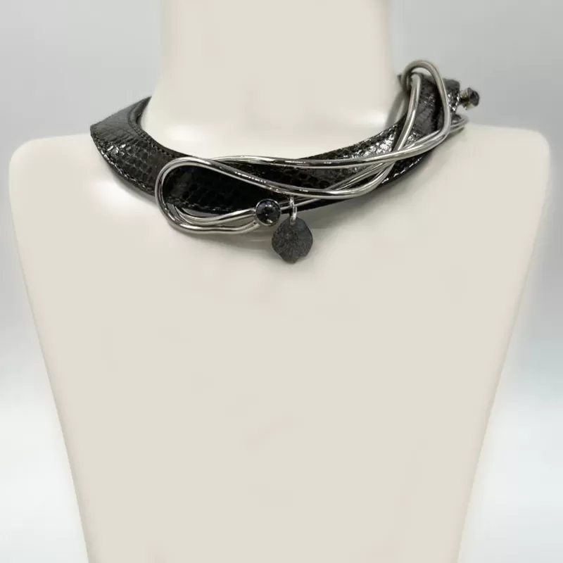 Lavinia Gümüş Haki Derili Tasma