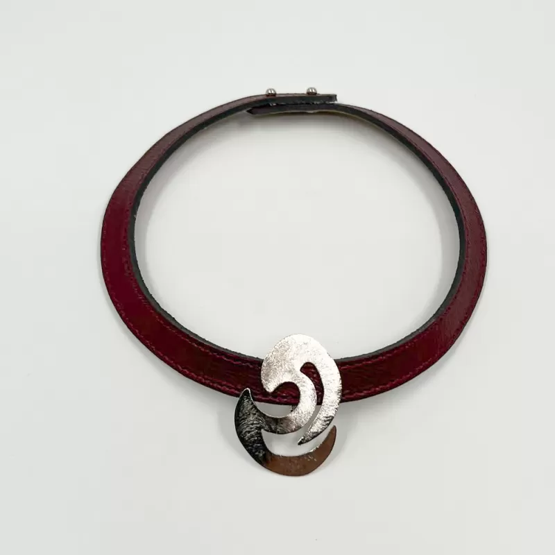 Vento Gümüş Bordo Derili Tasma