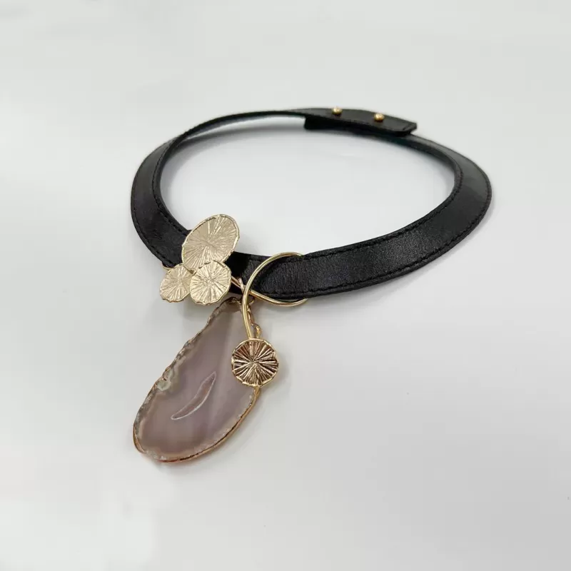 Venüs Mini Tris Gold Taşlı Kahve Derili Tasma