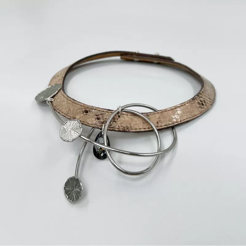 Venüs Lunga Tris Gümüş Vizon Baskılı Derili Tasma