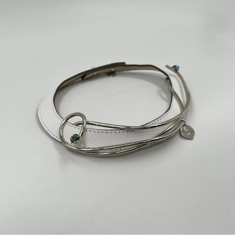 Lavinia Gümüş Beyaz Derili Tasma