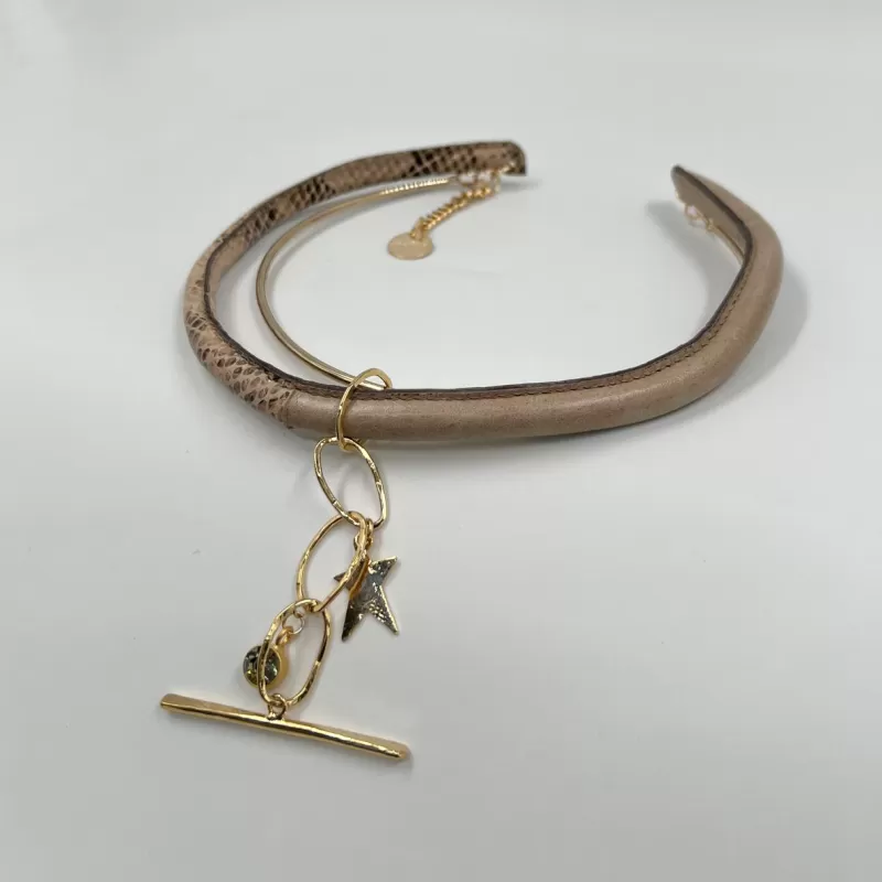 Camilla Gold Baskılı Vizon Kolye