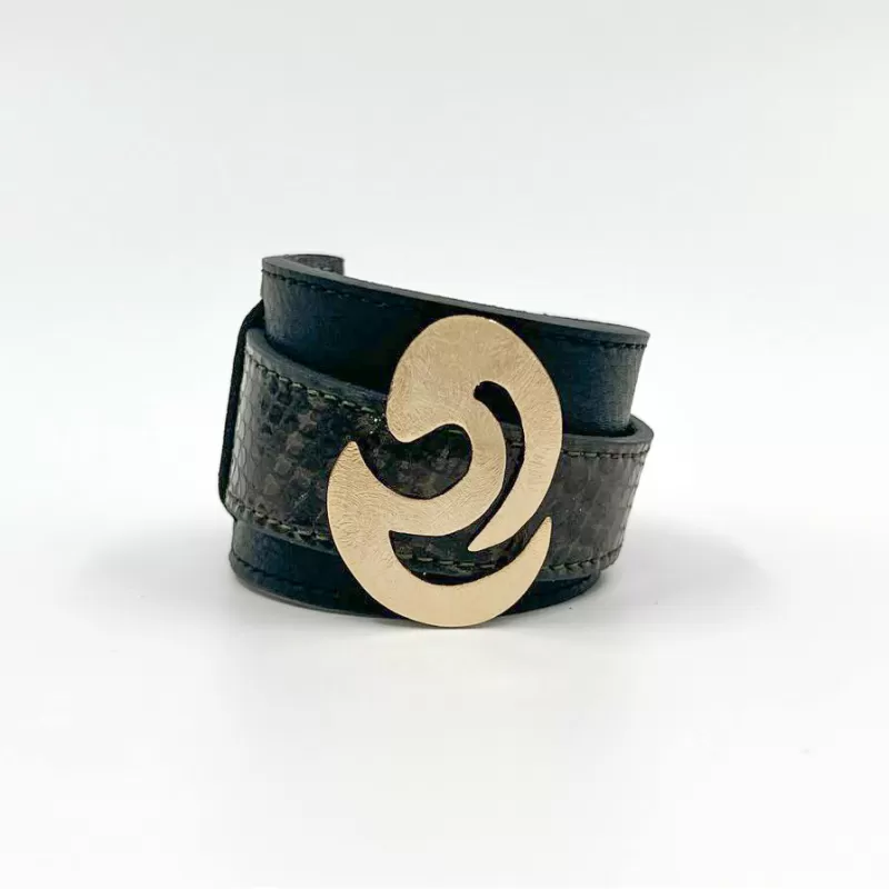 Vento Gold Siyah Haki Deri Cuff