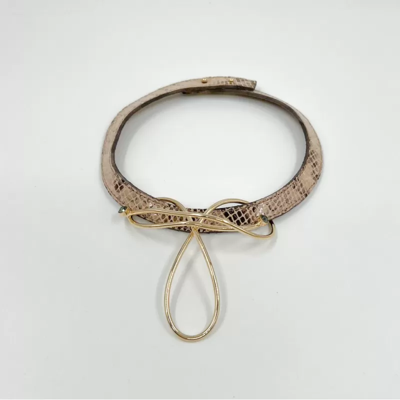 Lavinia Gold Baskılı Vizon Derili Tasma