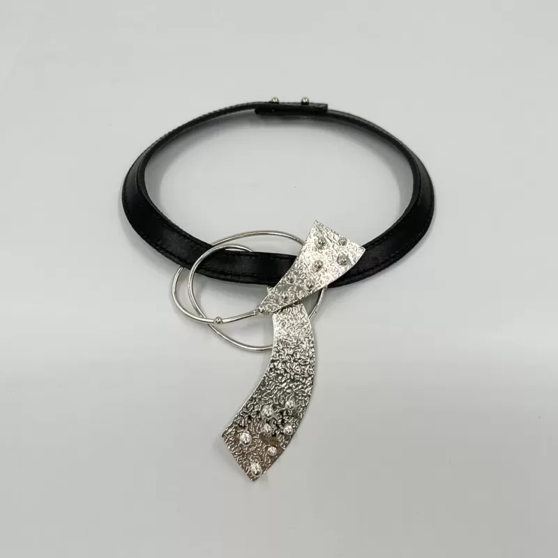 La Scala Siyah Derili Gümüş Tasma